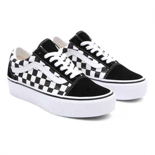 Vans Old Skool platfor checkerboard black true white shoes